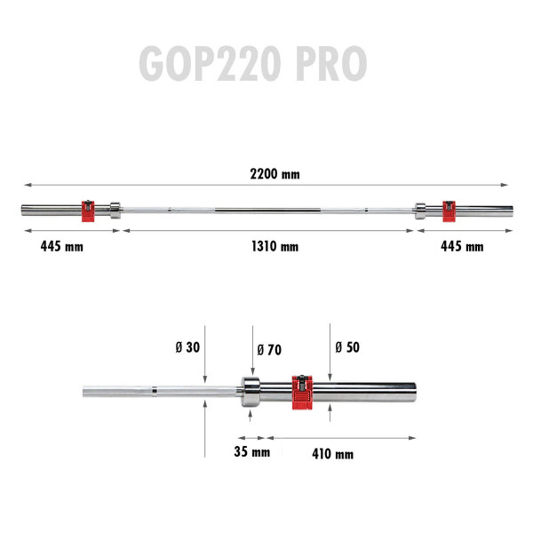 Олімпійський прямий гриф 2.2м ⌀50мм HMS GOP220 з затискачами ZG1000B