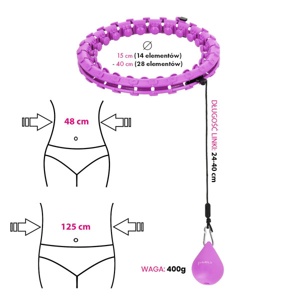 Хула-хуп з обважнювачем HMS HHW12 Plus Size, 48-125см, рожевий