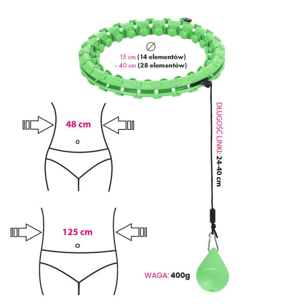 Хула-хуп з обважнювачем HMS HHW12 Plus Size, 48-125см, зелений